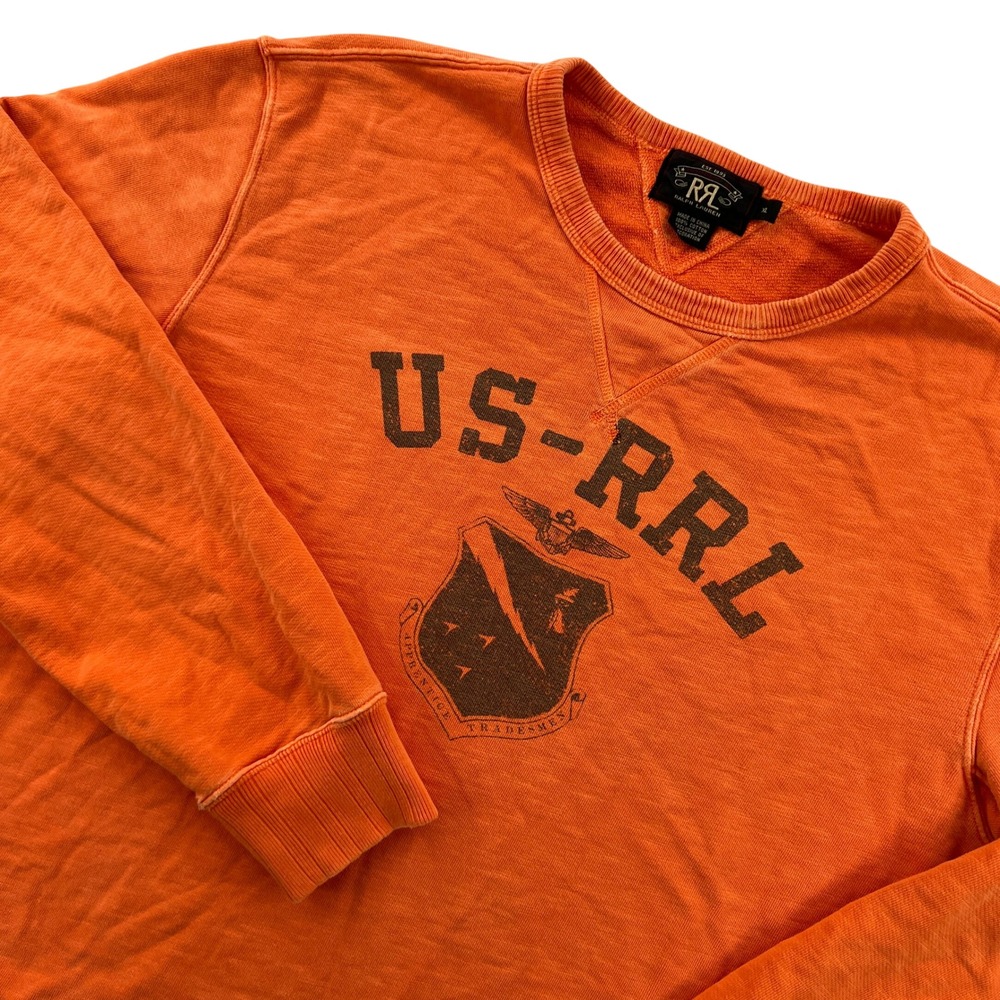 RRL Ralph Lauren US-RRL Military Logo Crewneck Sweatshirt Mens XL Orange Terry